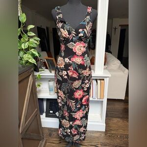 Jessica Simpson Black Maxi Dress with Pink, Red & Green Floral Print